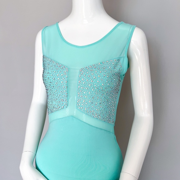 NWOT MISS MOI Sexy Evening Prom Wedding Party Gown Mint Dress Crystals Mesh S - Picture 10 of 15